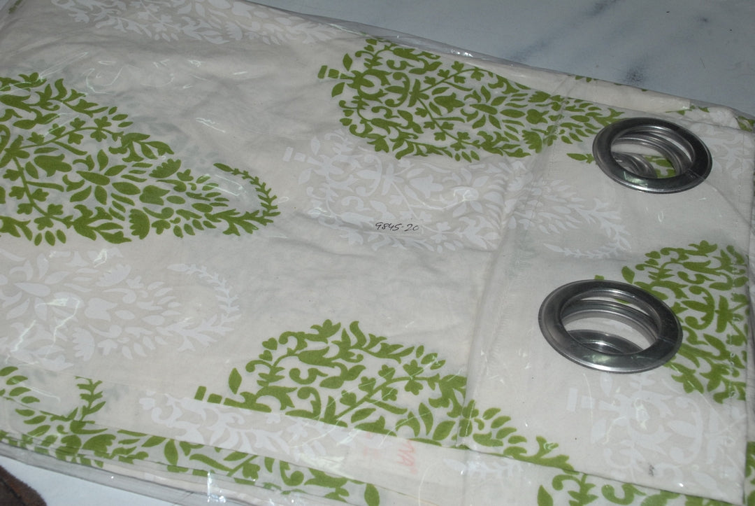 Soumya 100 % Cotton Voile Fabric Printed Light Green Eyelet Curtain, Pack of 1