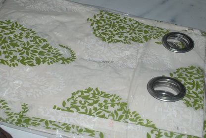 Soumya 100 % Cotton Voile Fabric Printed Light Green Eyelet Curtain, Pack of 1