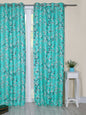 Printed Curtains in Firozi color made with Polylinen Material , Curtain - 1 pc