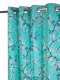 Printed Curtains in Firozi color made with Polylinen Material , Curtain - 1 pc