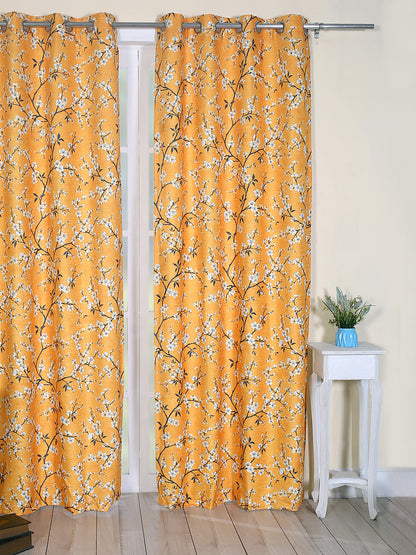 Printed Curtain in Yellow color made with  Polylinen Material , Curtain - 1 pc