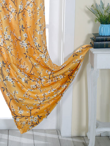 Printed Curtain in Yellow color made with  Polylinen Material , Curtain - 1 pc