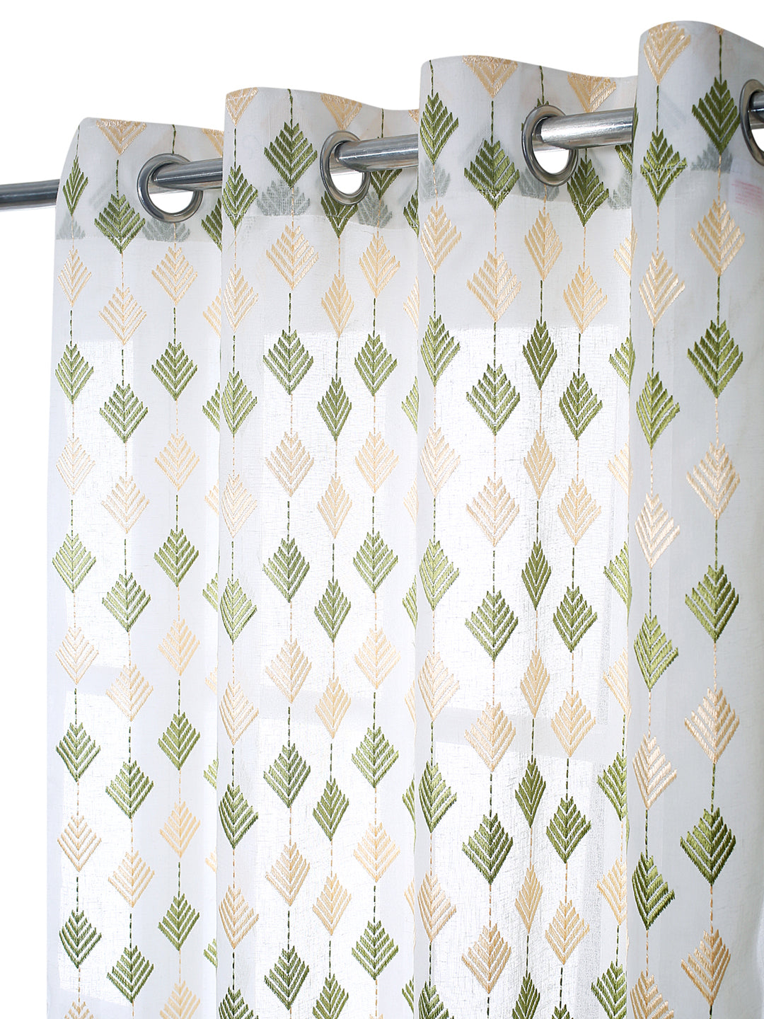 Embroidered Sheer Curtain in Green color made with Polylinen Material , Curtain - 1 pc