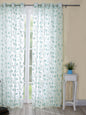 Embroidery Sheer curtain in White & Turquoise Blue color made with  Polylinen Material , Curtain - 1 pc