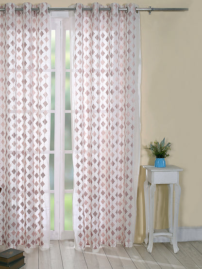 Embroidery Sheer curtain in Peach color made with  Polylinen Material , Curtain - 1 pc