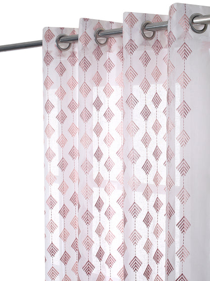 Embroidery Sheer curtain in Peach color made with  Polylinen Material , Curtain - 1 pc