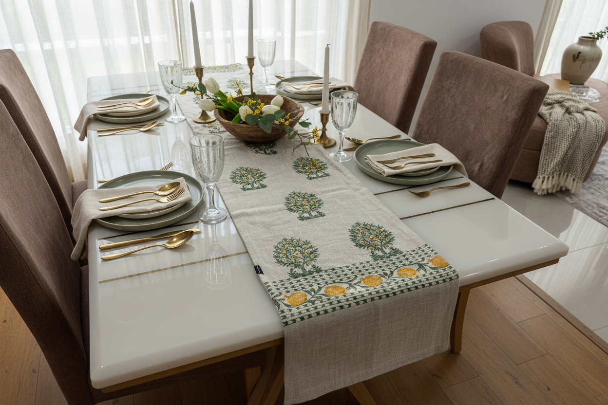 Block Print Table Runner — 30° Dining Table Styled