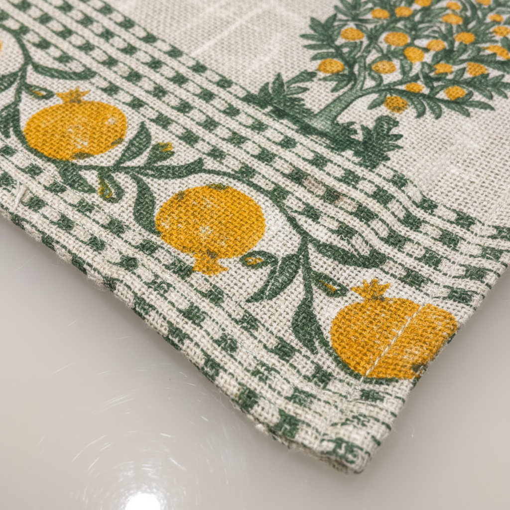 Block Print Table Runner — Pomegranate Border Macro