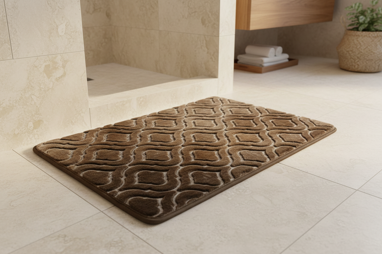 Brown Embossed Bath Mat — 45° Lifestyle