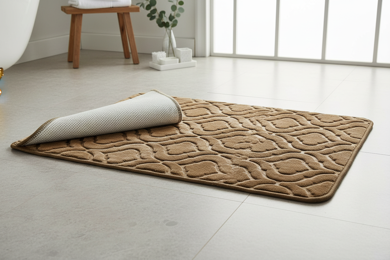Brown Embossed Bath Mat — Anti-Slip Backing Shot