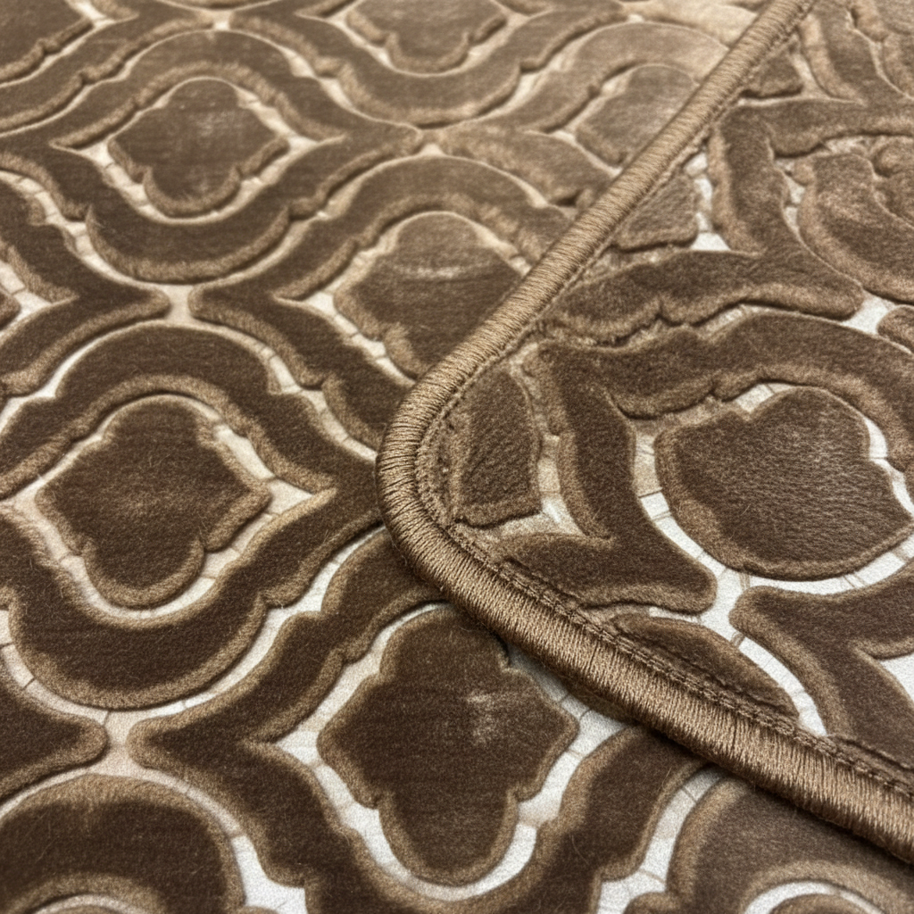 Brown Embossed Bath Mat — Macro Pile & Pattern Detail