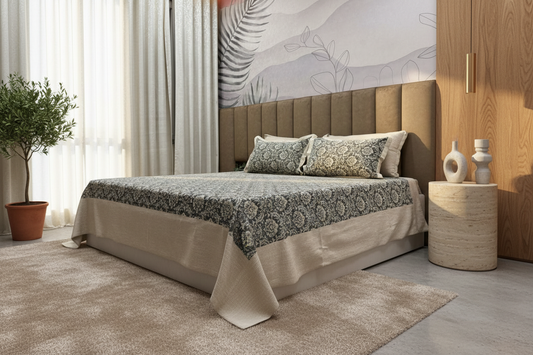 Charcoal Damask Bedcover — Hero 45°