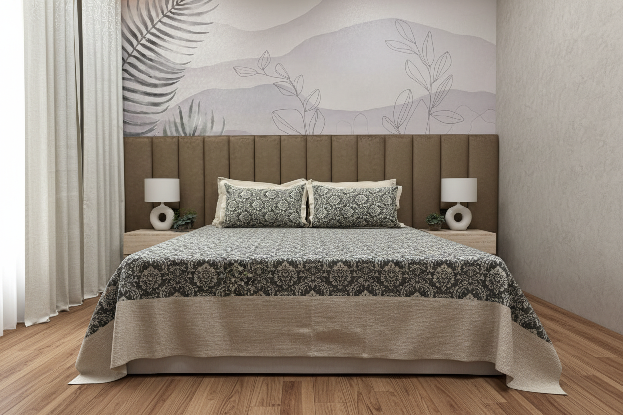 Charcoal Damask Bedcover — Straight Front
