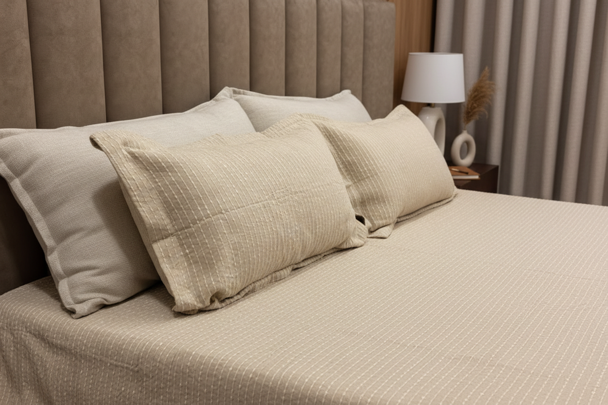 Cream Dotted Stripe Pillow Covers — Close-Up Focus