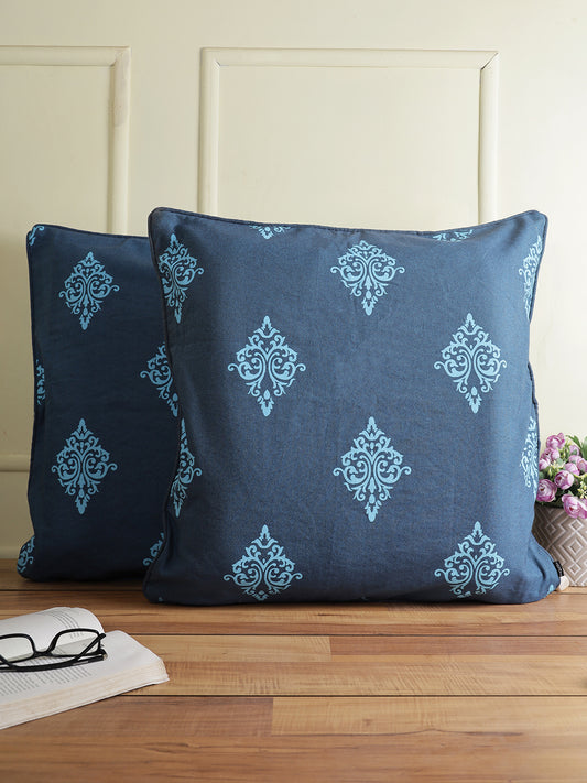 Set of 2 Premium Cotton Printed Blue Color Cushion Cover Set, 2 pc Cushion Cover