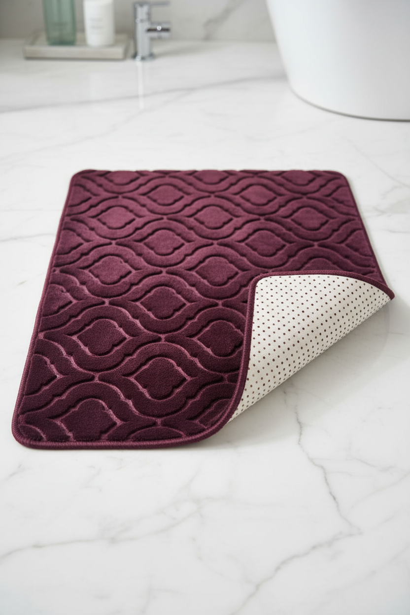 Folded Corner Burgundy Bath Mat
