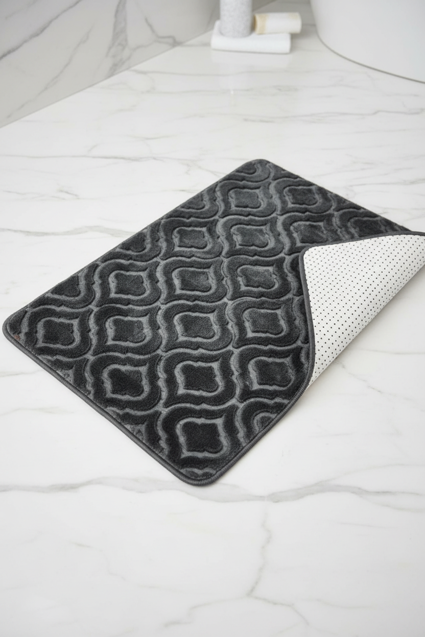 Folded Corner Charcoal Bath Mat
