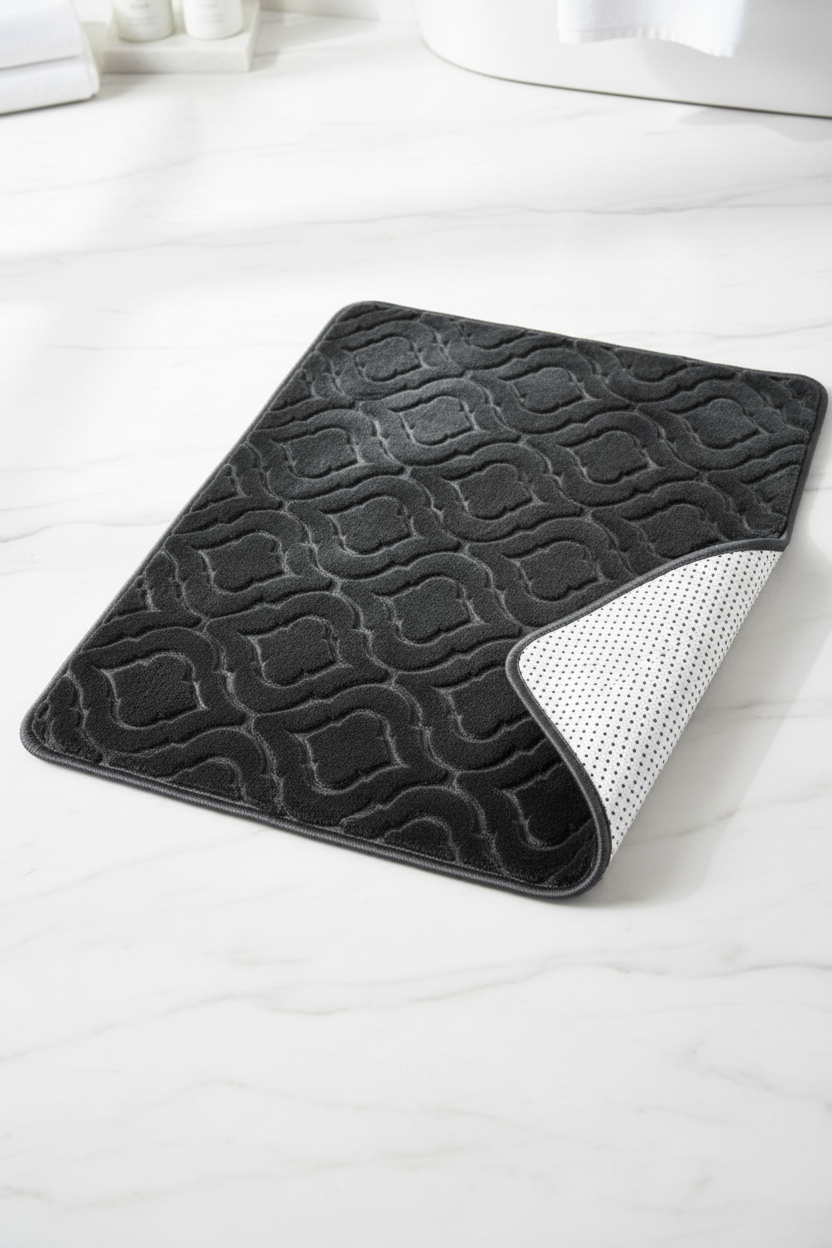 Folded Corner Dark Graphite Bath Mat