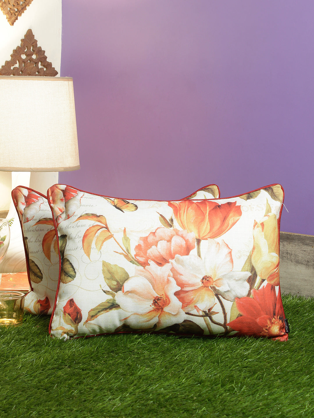 Set of 2 Decorative Sham/Baby/Rectangle Cushion Cover Digital Printed Premium Soft Polylinen Fabric Orange Color