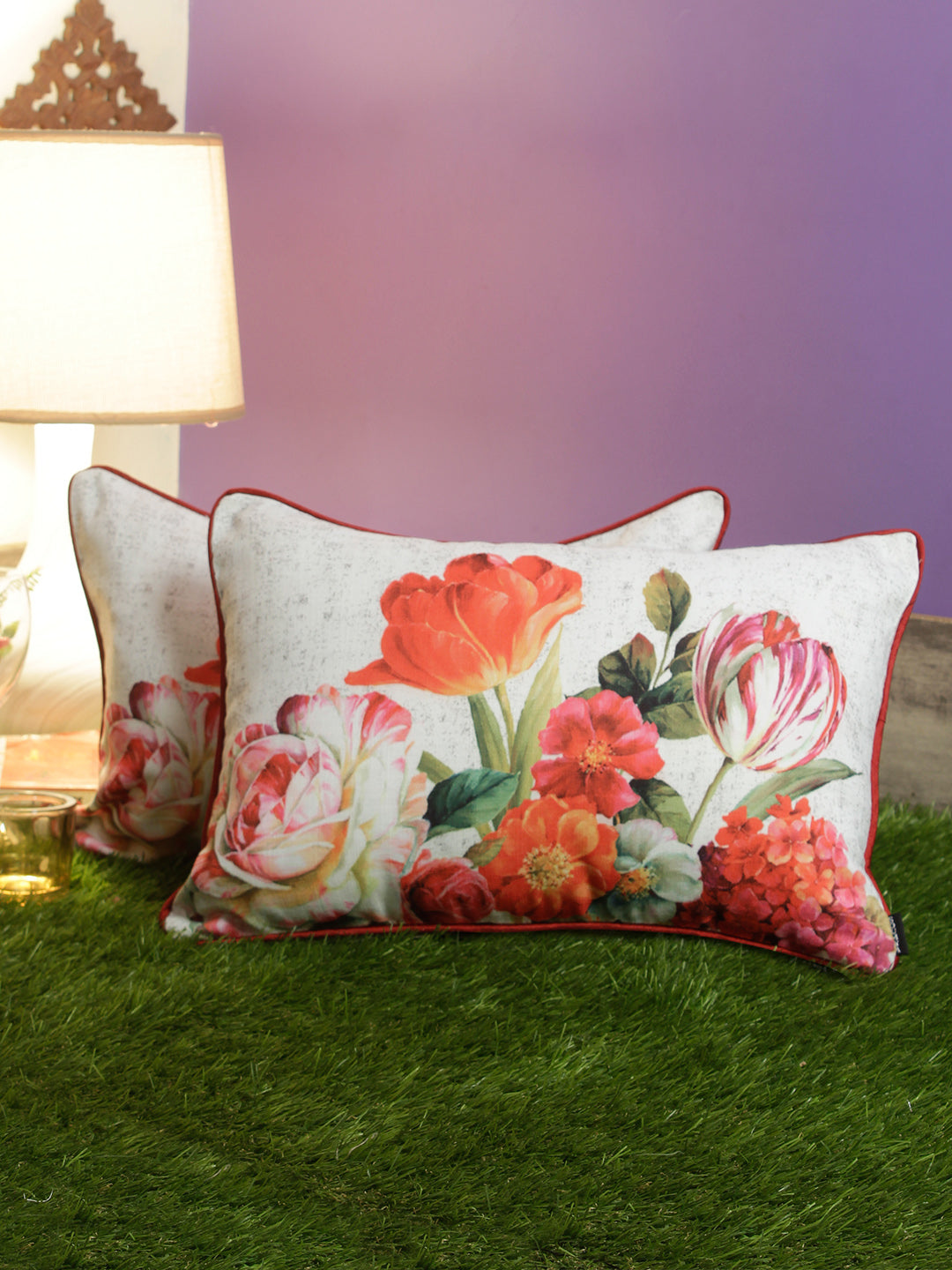 Set of 2 Decorative Sham/Baby/Rectangle Cushion Cover Digital Printed Premium Soft Polylinen Fabric Red Color