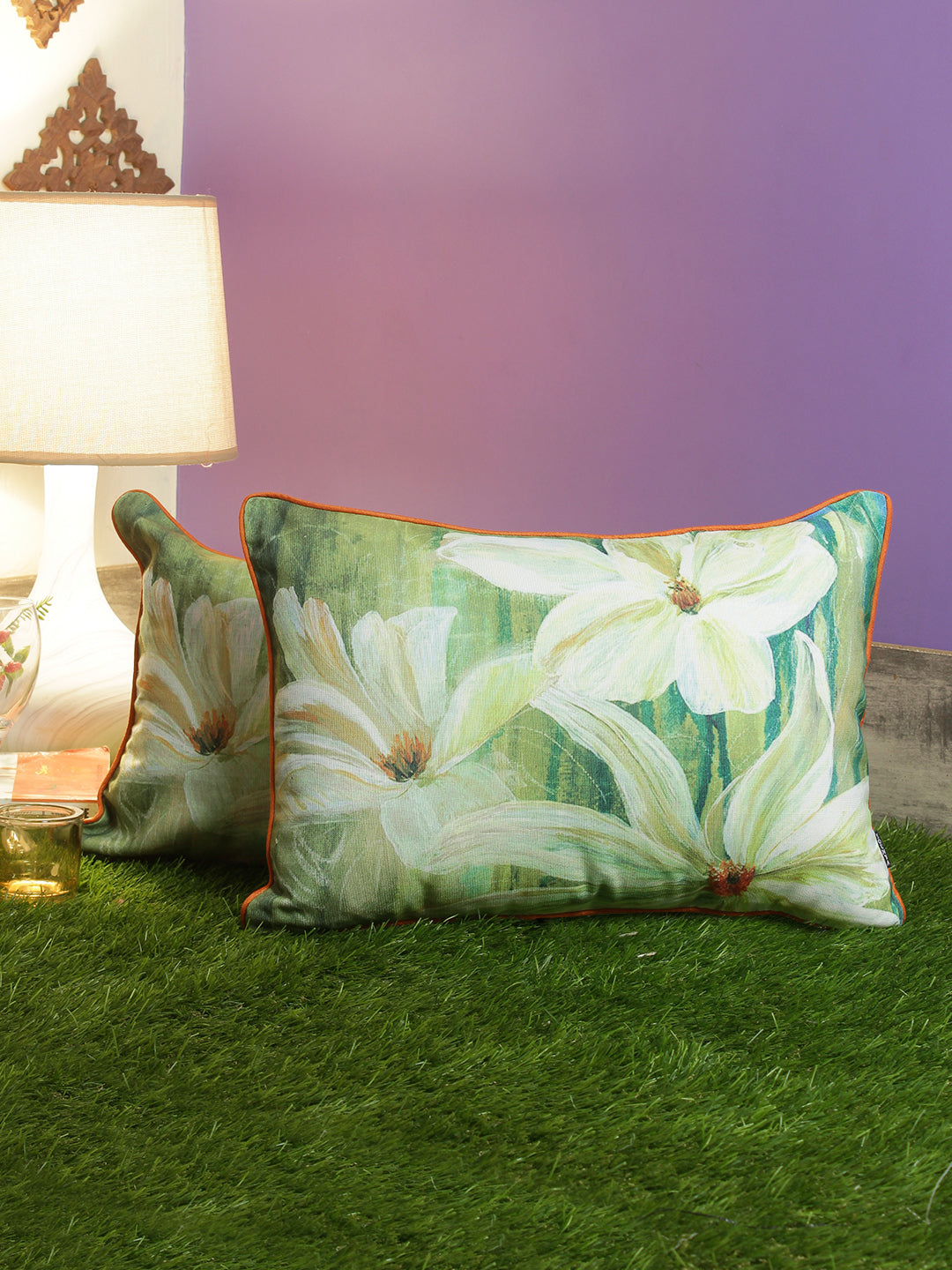 Set of 2 Decorative Sham/Baby/Rectangle Cushion Cover Digital Printed Premium Soft Polylinen Fabric Green Color