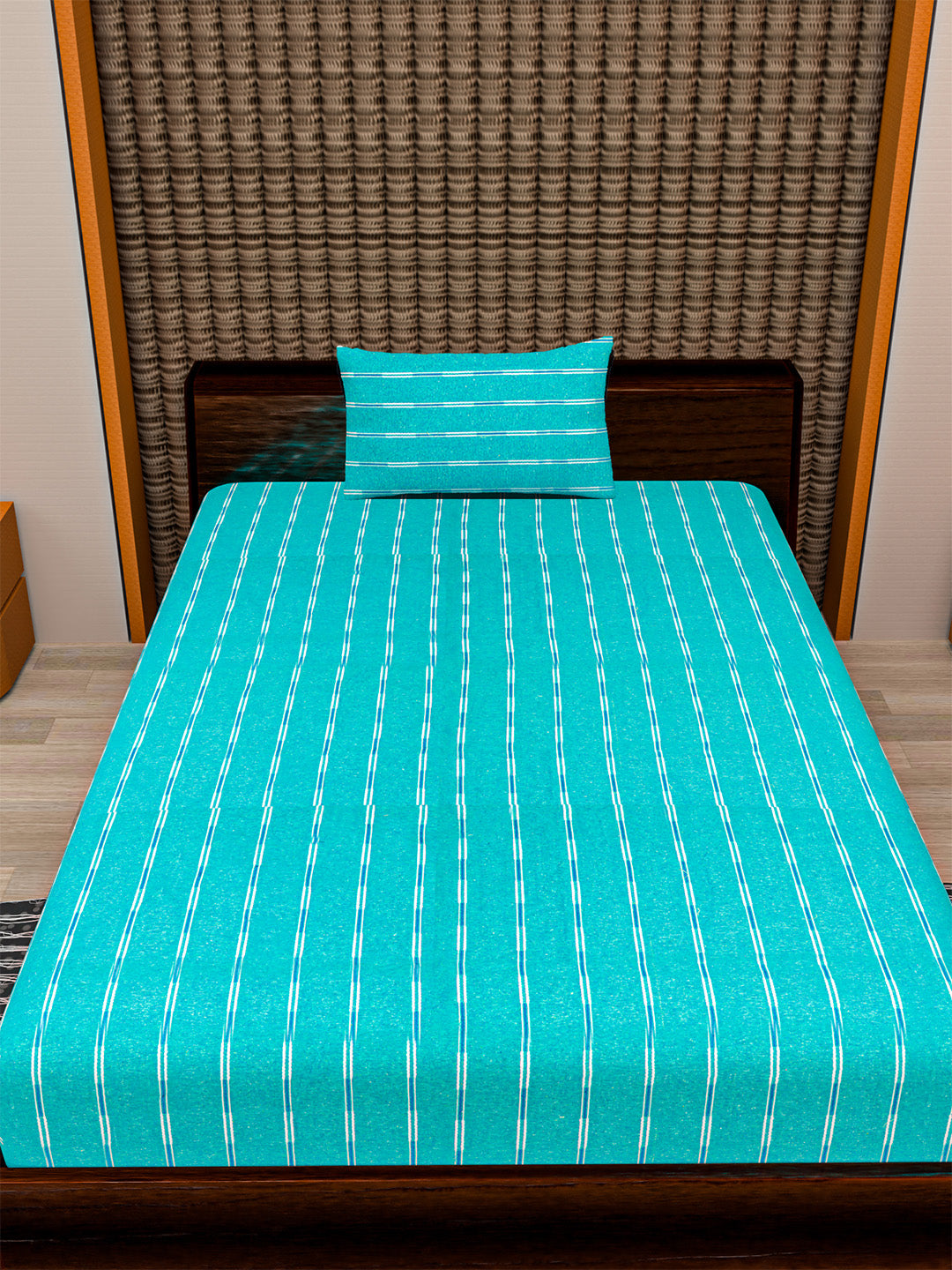 Set of 2 Solid Firozi Color Cotton Single Bedcover Set, 1 Single Bedcover, with 1 Pillow Cover