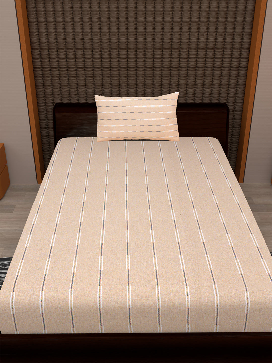 Set of 2 Solid Beige Color Cotton Single Bedcover Set, 1 Single Bedcover, with 1 Pillow Cover