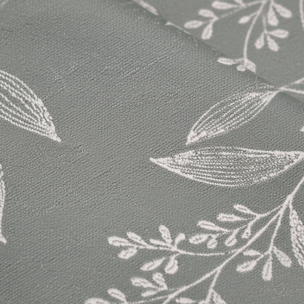 Sage Green Botanical Curtain — Macro Textile Documentation