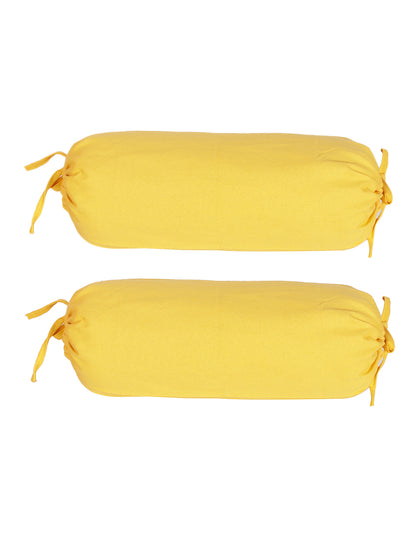 Cotton Plain Bolster Cover (Yellow), Pack of 2