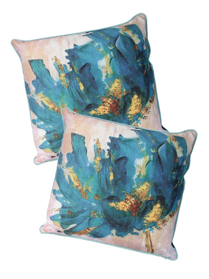 Soumya Set of 2 Digital Printed Polylinen Fabric Blue Color Abstract Cushion Cover Set, 2 pc Cushion Cover