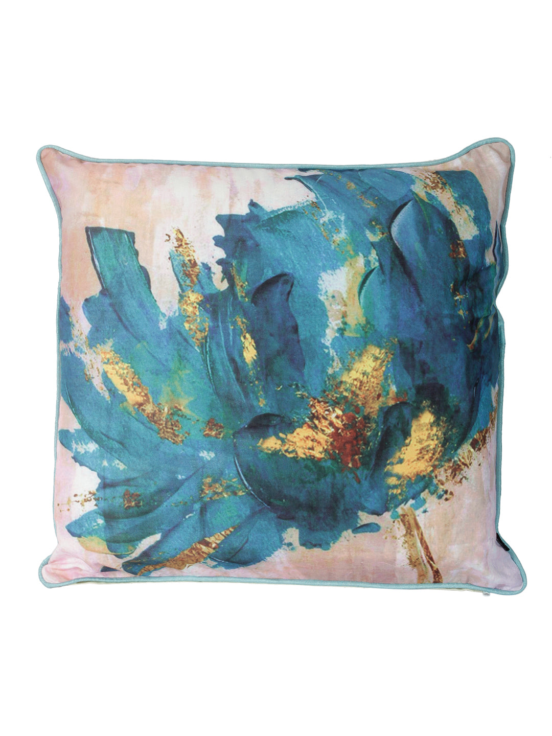 Soumya Set of 2 Digital Printed Polylinen Fabric Blue Color Abstract Cushion Cover Set, 2 pc Cushion Cover